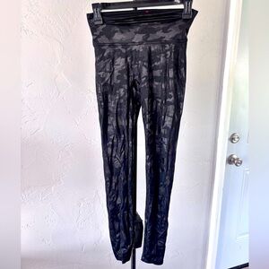 SPANX Black and Gray Camo High-waisted Faux Leather Leggings